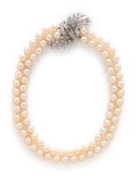CULTURED PEARL AND DIAMOND DOUBLE STRAND NECKLACE