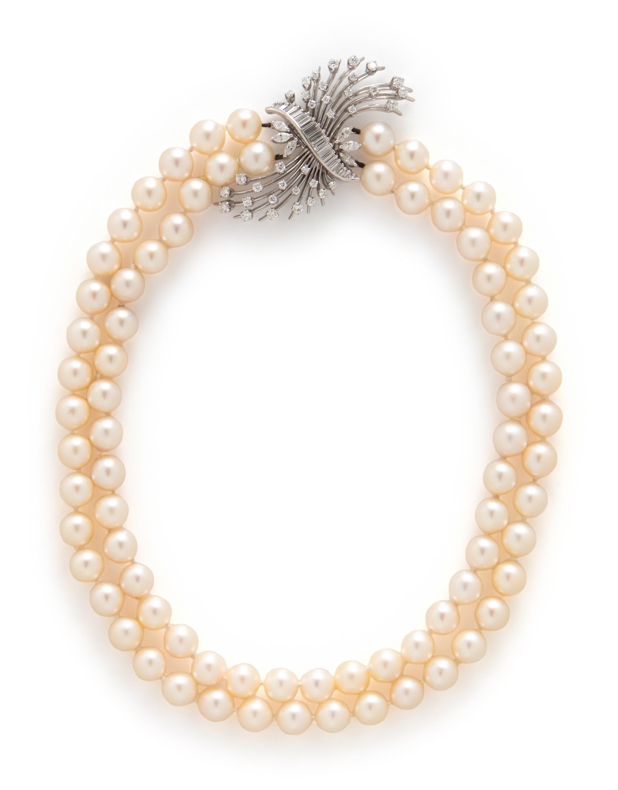 CULTURED PEARL AND DIAMOND DOUBLE STRAND NECKLACE