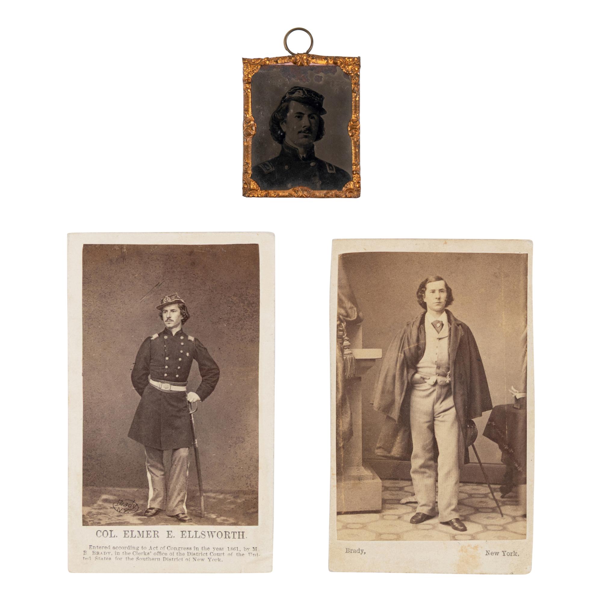 [CIVIL WAR]. -- [ELLSWORTH, Elmer (1837-1861)]. A group of 3 photographs depicting Ellsworth, comprising: