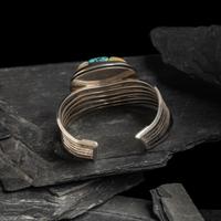 Victor Beck (Diné, 1941-2022) — Turquoise, Coral, and Mother of Pearl Silver Cuff Bracelet