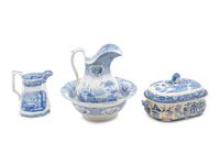 Four English Blue and White Transfer-Printed Ironstone Articles — 19TH CENTURY