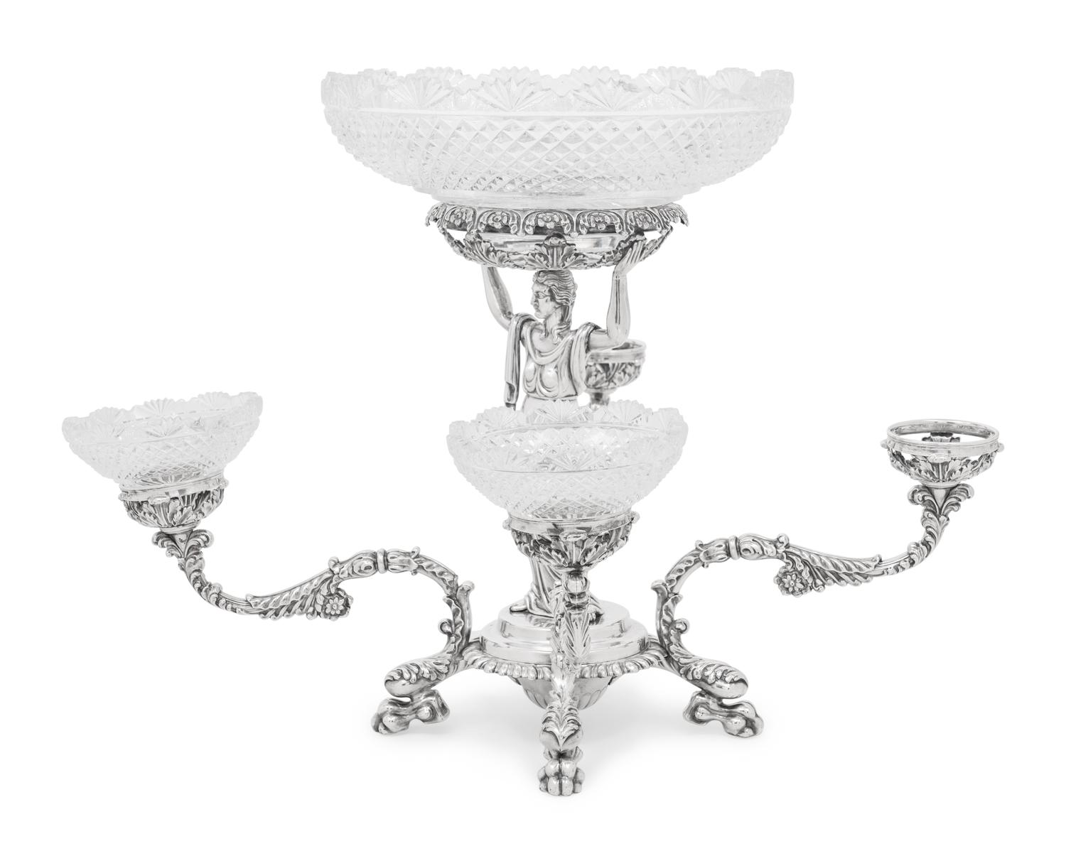 A Sheffield Silver-Plate and Cut Glass Epergne