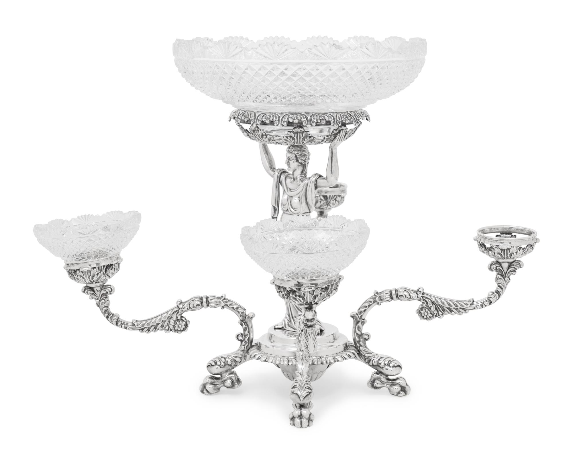 A Sheffield Silver-Plate and Cut Glass Epergne