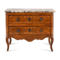 A Louis XVI Walnut and Breccia Marble-Top Commode