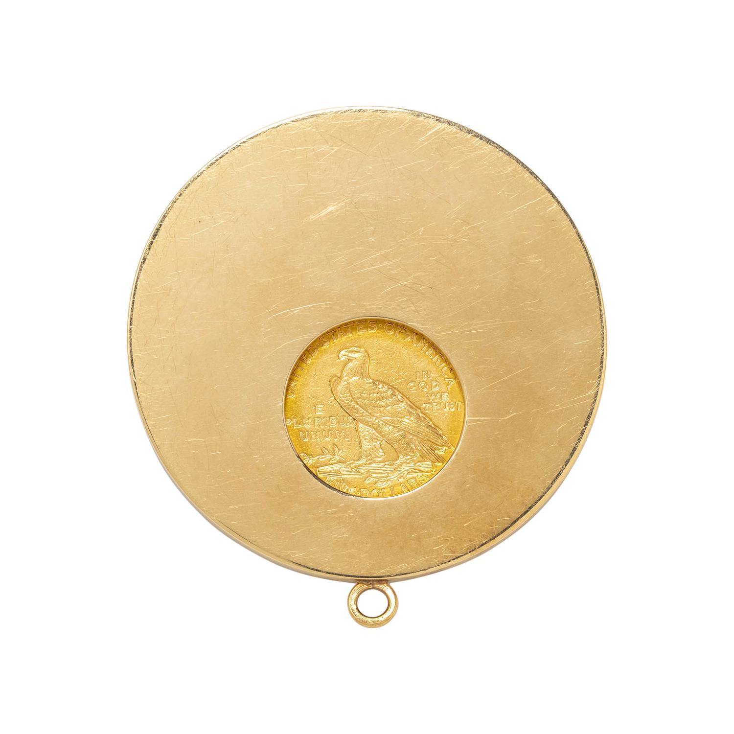 YELLOW GOLD, COIN AND ONYX PENDANT