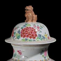 A Pair of Large Chinese Famille Rose Covered Vases 粉彩花鳥圖大蓋瓶一對