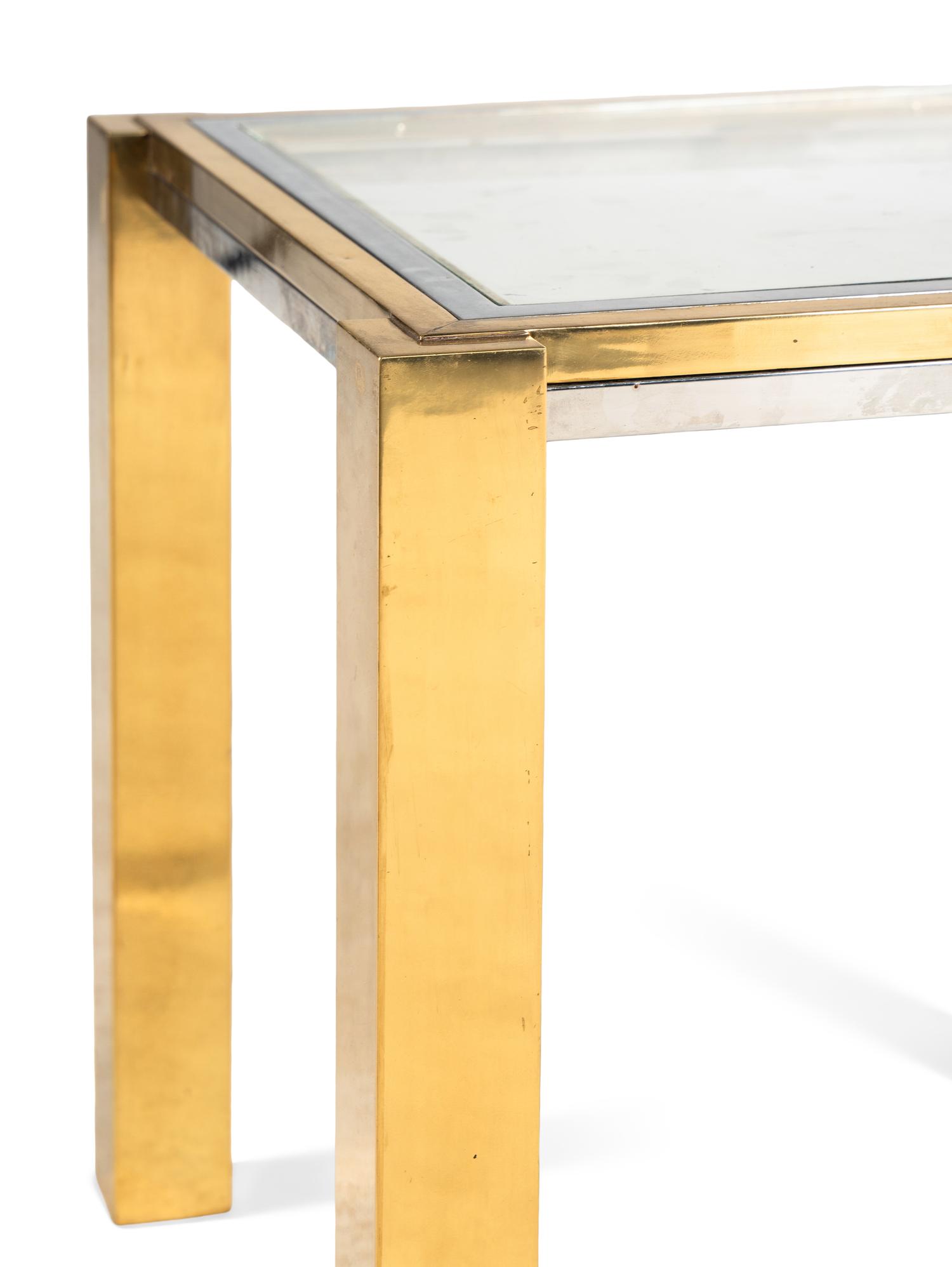 A Pair of Modernist Chrome and Brass Side Tables