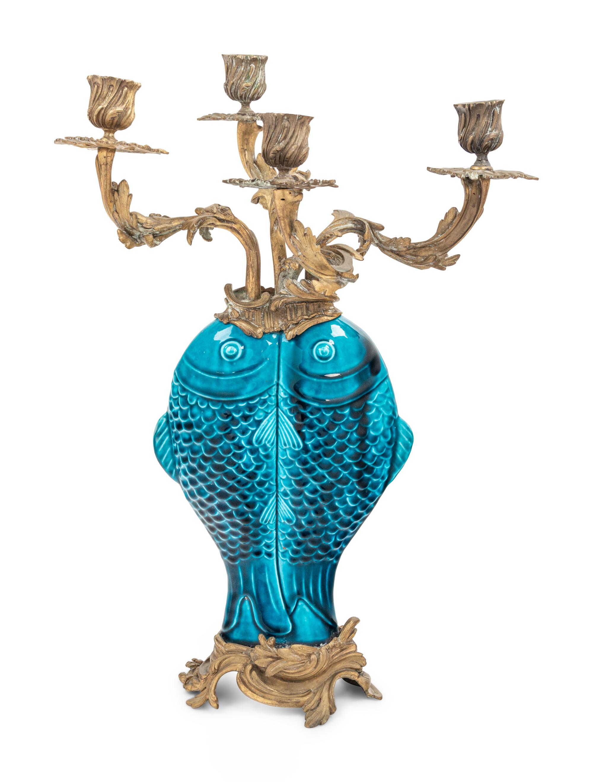 A French Gilt Bronze and Chinese Porcelain Four-Light Candelabrum