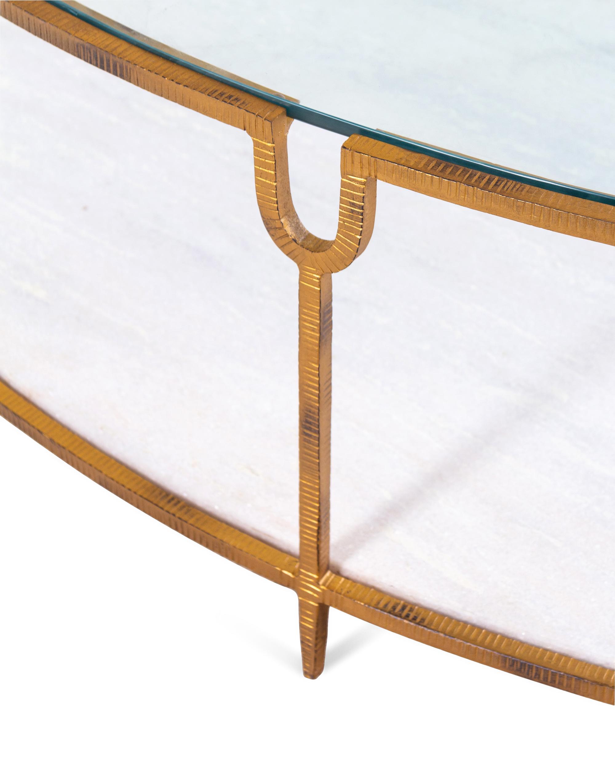 A Contemporary Gilt Metal, Stone and Glass Cocktail Table
