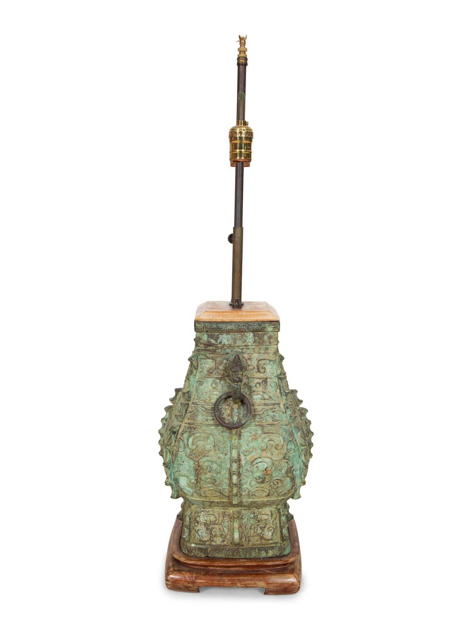 A Chinese Archaistic Bronze Vase Mounted as a Lamp