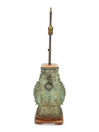 A Chinese Archaistic Bronze Vase Mounted as a Lamp