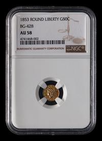 [CALIFORNIA FRACTIONAL] An 1853 BG-428 Liberty 50c Gold Coin (NGC AU58)