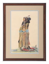 A Watercolor and Two Prints, in the manner of Karl Bodmer