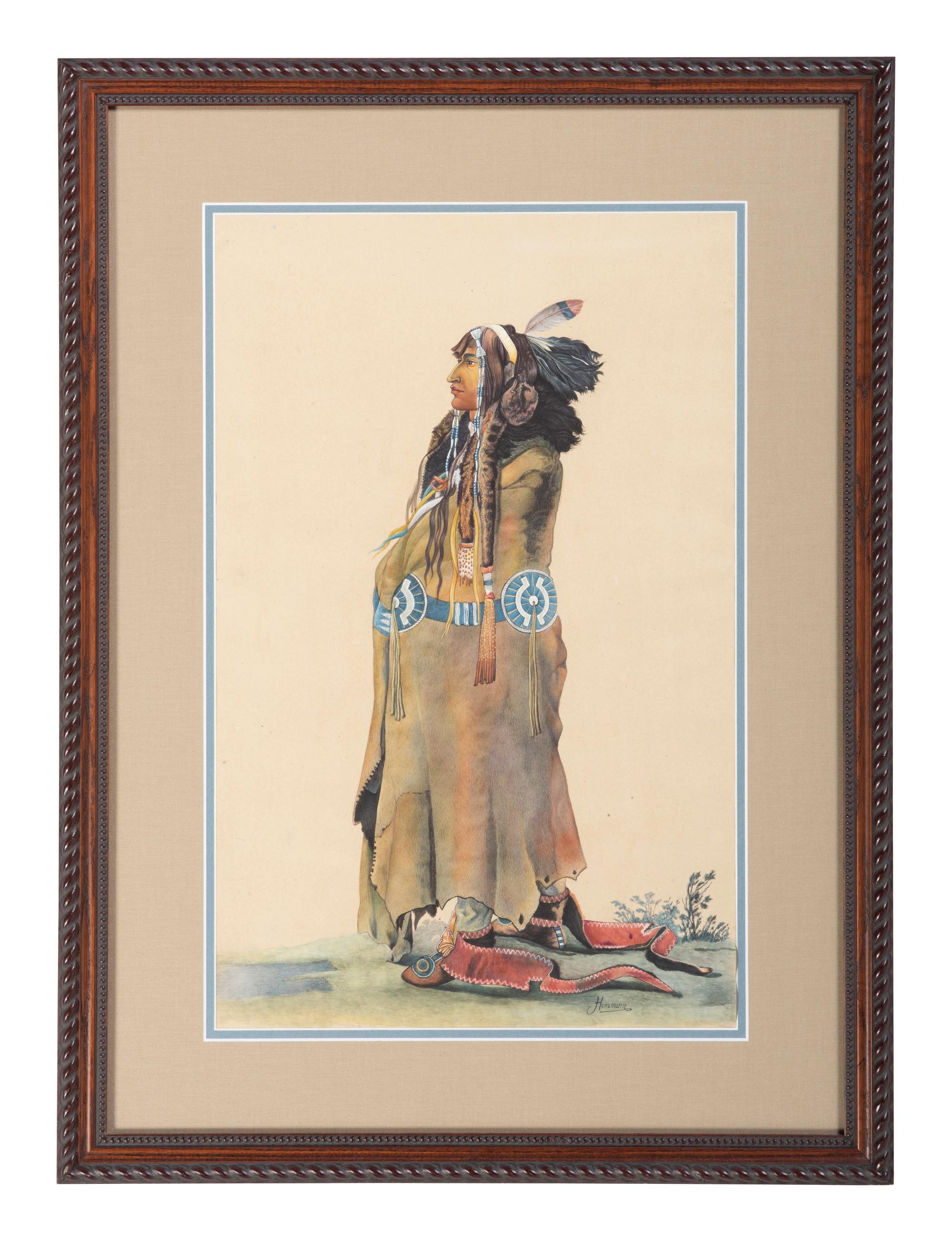 A Watercolor and Two Prints, in the manner of Karl Bodmer