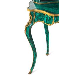 A Louis XV Style Gilt Bronze Mounted Malachite Bureau de Dame