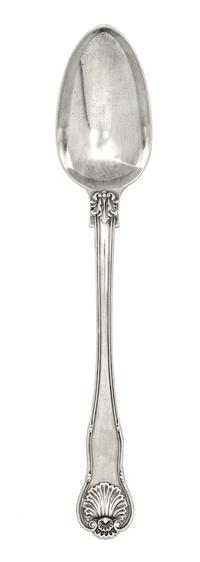 A George III Silver Serving Spoon, William Eley & William Fearn, London, 1783, having foliate and shell decoration, the underside with