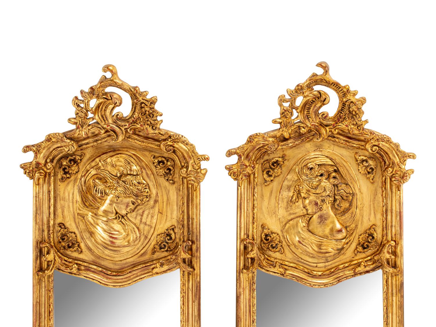 A Pair of Rococo Style Gilded Pier Mirrors