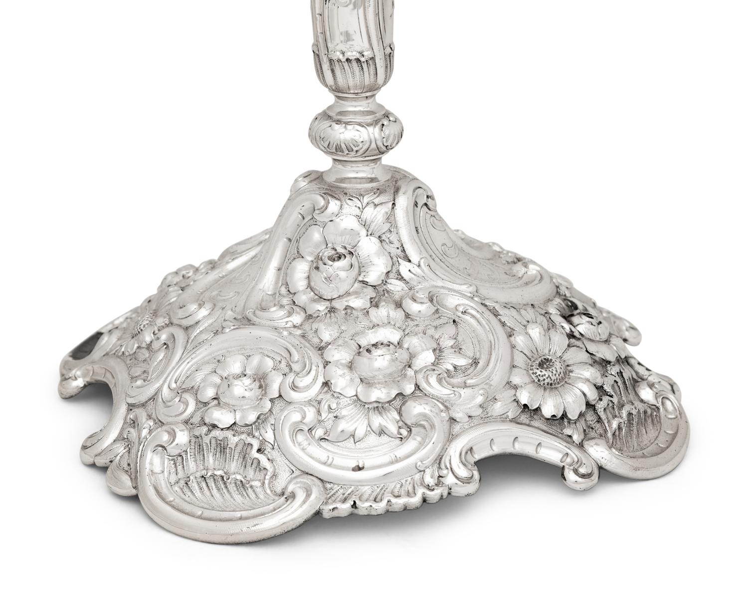 A Pair of Tiffany and Co. Silver Five-Light Candelabra