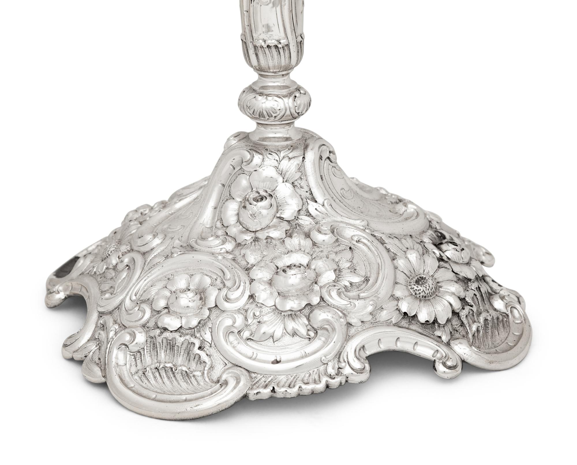 A Pair of Tiffany and Co. Silver Five-Light Candelabra