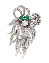 A Platinum, Diamond and Emerald Spray Brooch, 15.70 dwts.