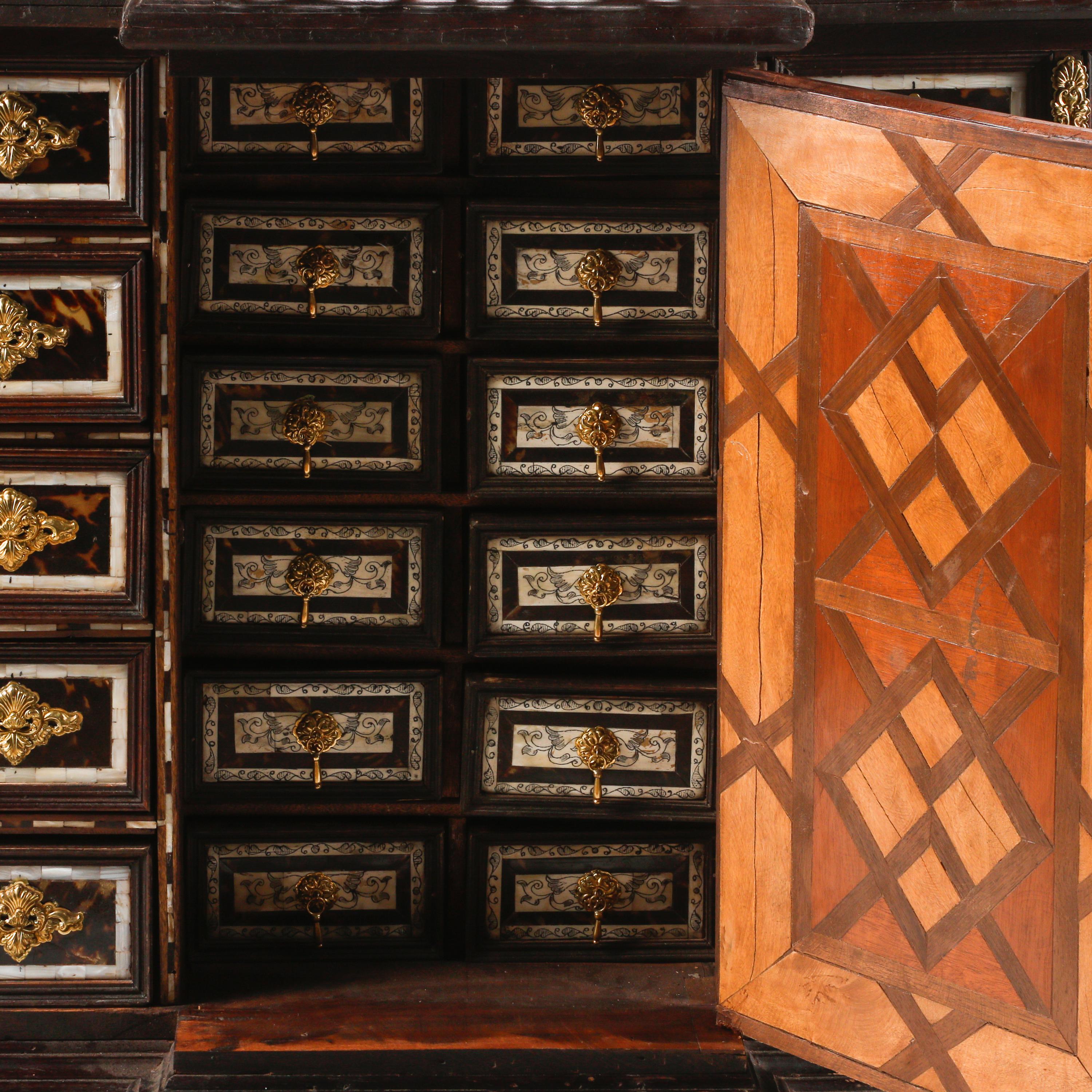 A Spanish Marquetry and Gilt Metal Mounted Collector's Cabinet