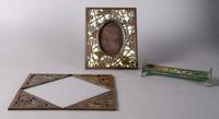 A Tiffany Studios Partial Bronze Desk Set, Grapevine, Height of first 10 inches.