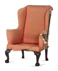 A George II Carved Mahogany Claw-and-Ball Foot Easy Chair