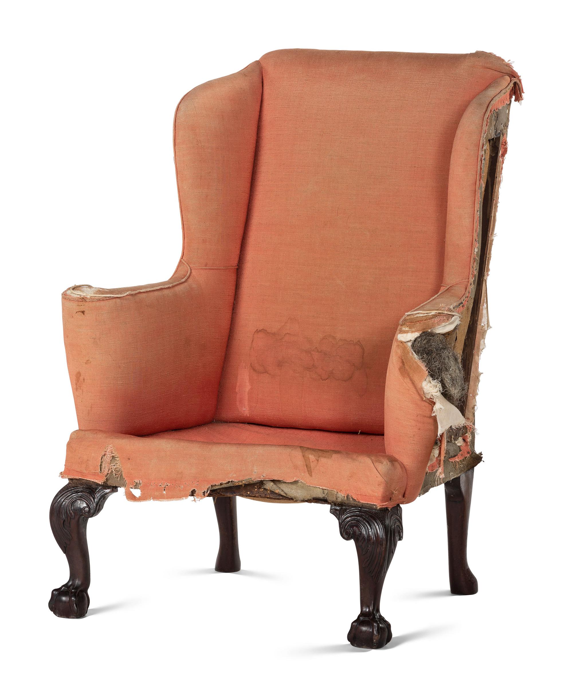 A George II Carved Mahogany Claw-and-Ball Foot Easy Chair