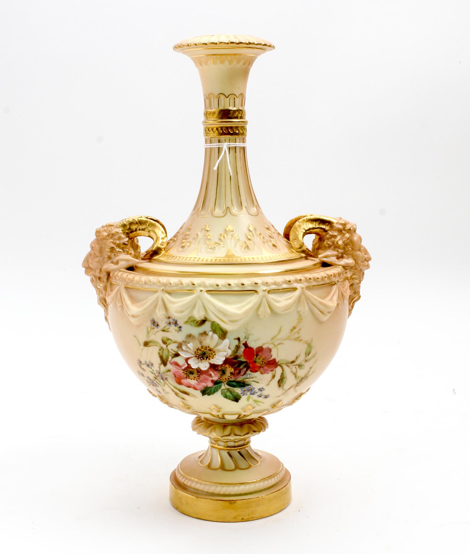A Royal Worcester Porcelain Vase Height 11 1/2 inches. — 1899