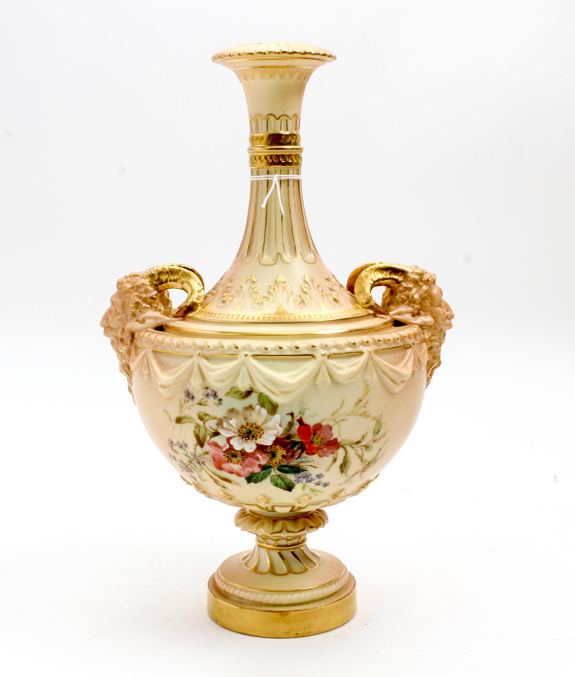 A Royal Worcester Porcelain Vase Height 11 1/2 inches. — 1899