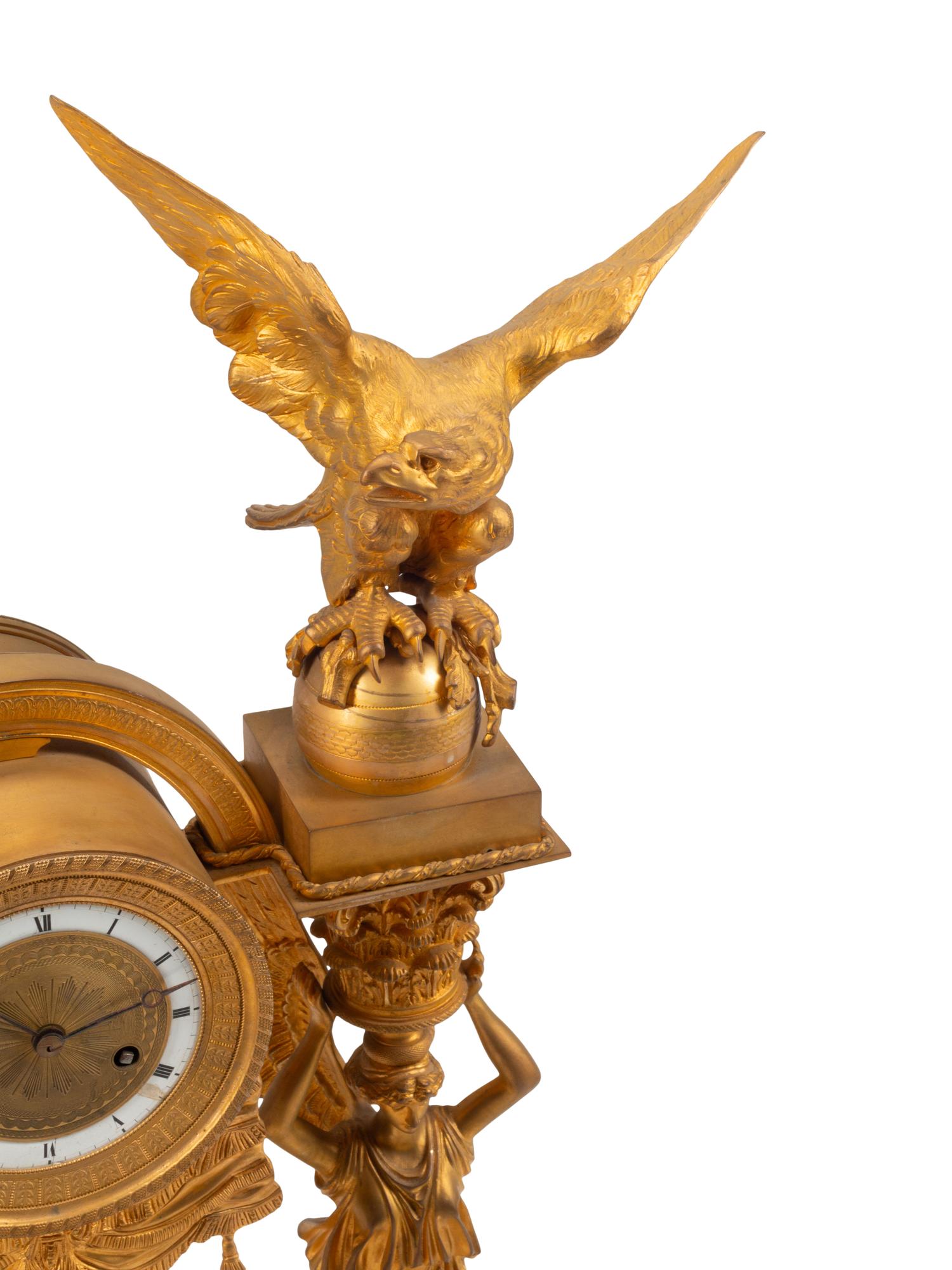 A Large Restauration Gilt Bronze Mantel Clock