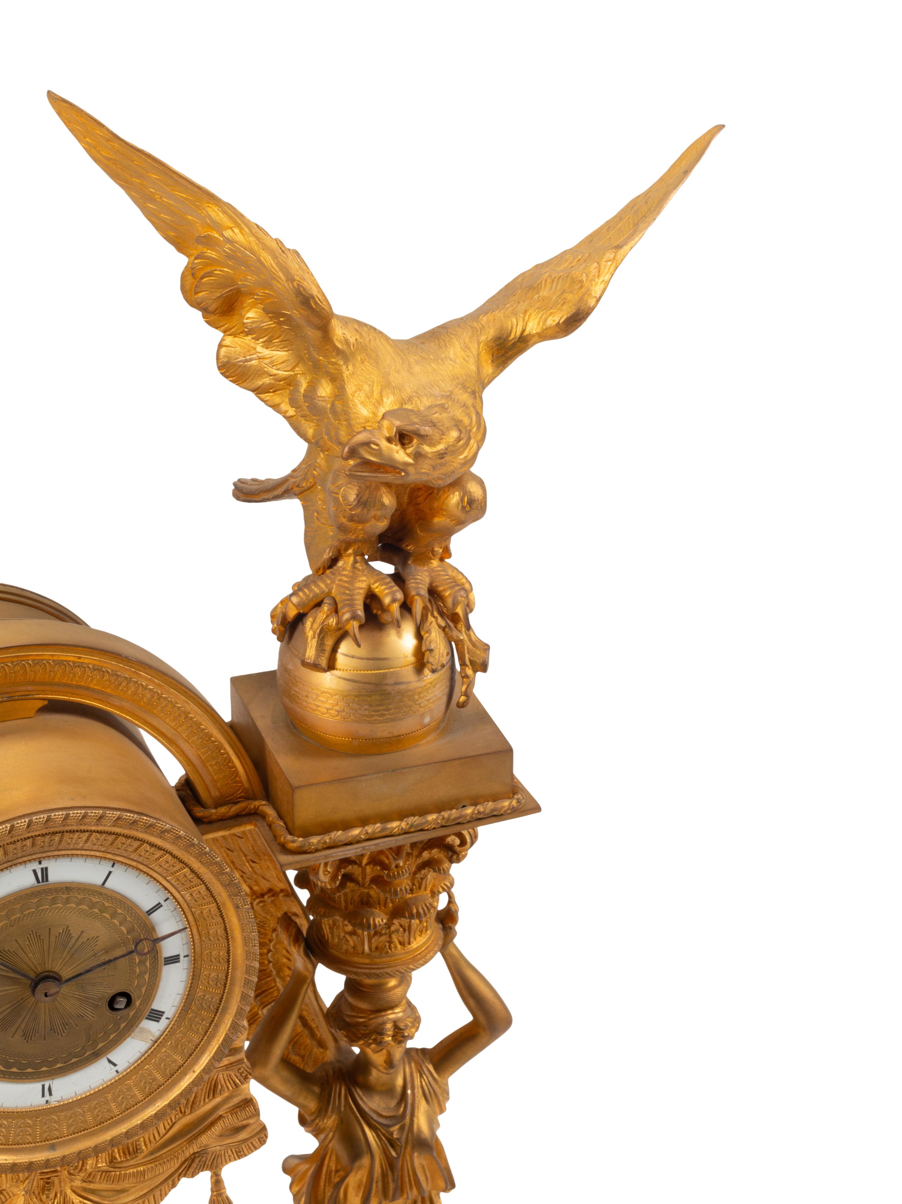 A Large Restauration Gilt Bronze Mantel Clock