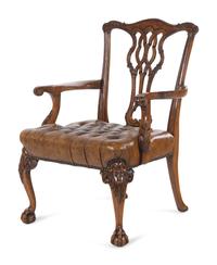 A George II Style Leather Upholstered Mahogany Armchair