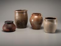 Three Cobalt Decorated Stoneware Vessels