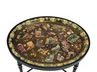 Two English Papier Mache Oval Serving Trays on Ebonized Stands