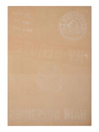 [ADVERTISING]. Hy-Beaute Hair Dressings placard. Atlanta, GA: Hy Beaute Chemical Co., ca early 1950s. [ With: ] Approx. 90 Valmor product labels featuring African American models.