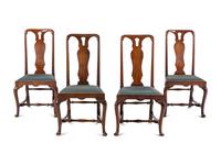 A Set of Four Queen Anne Style Mahogany Dining Chairs