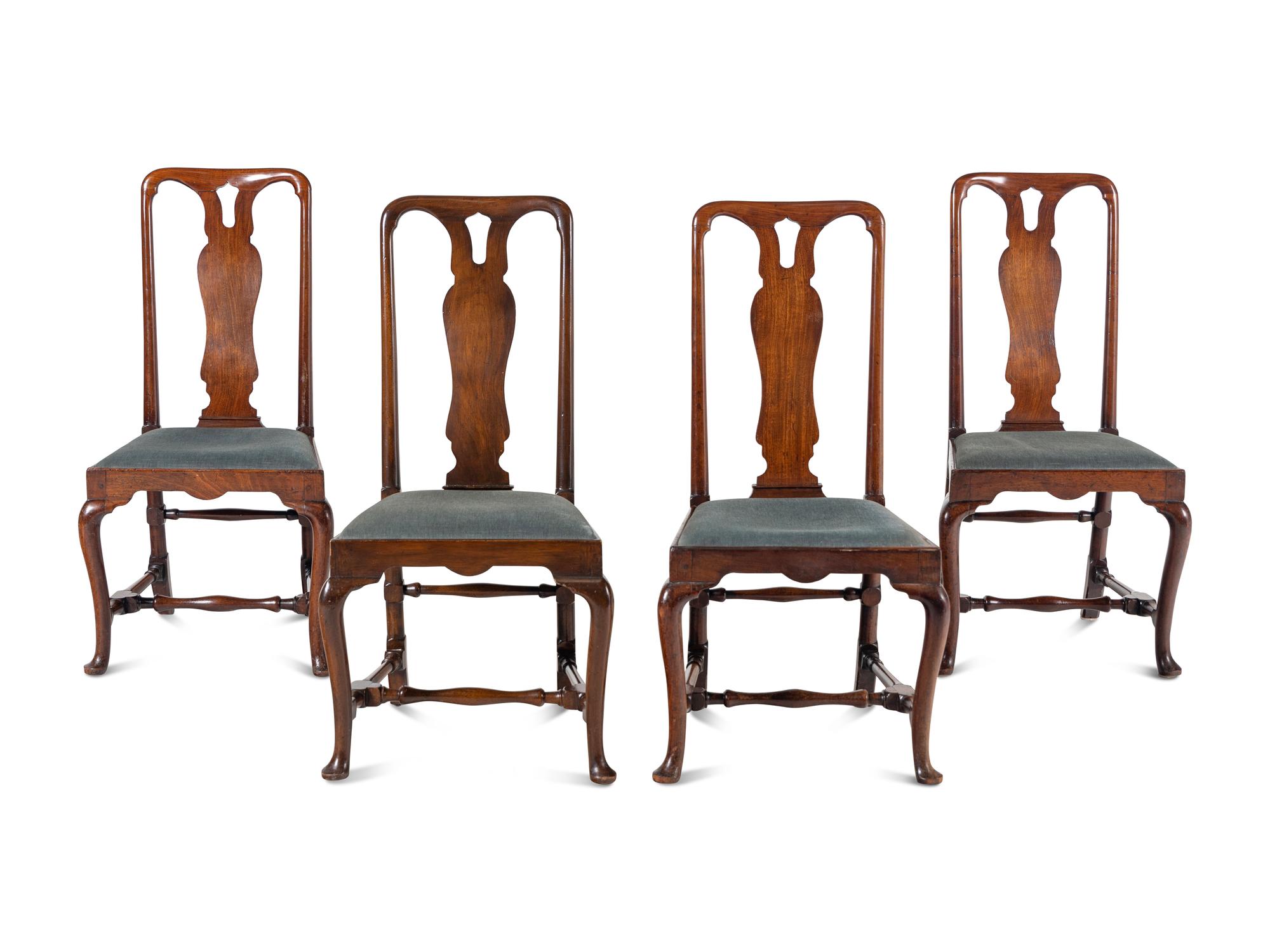 A Set of Four Queen Anne Style Mahogany Dining Chairs