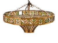 A Tiffany Style Brass and Colored Glass Hanging Light Fixture
