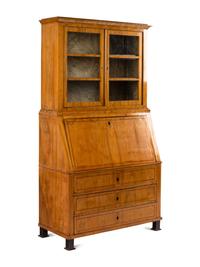 A Biedermeier Figured Walnut Secretary Bookcase