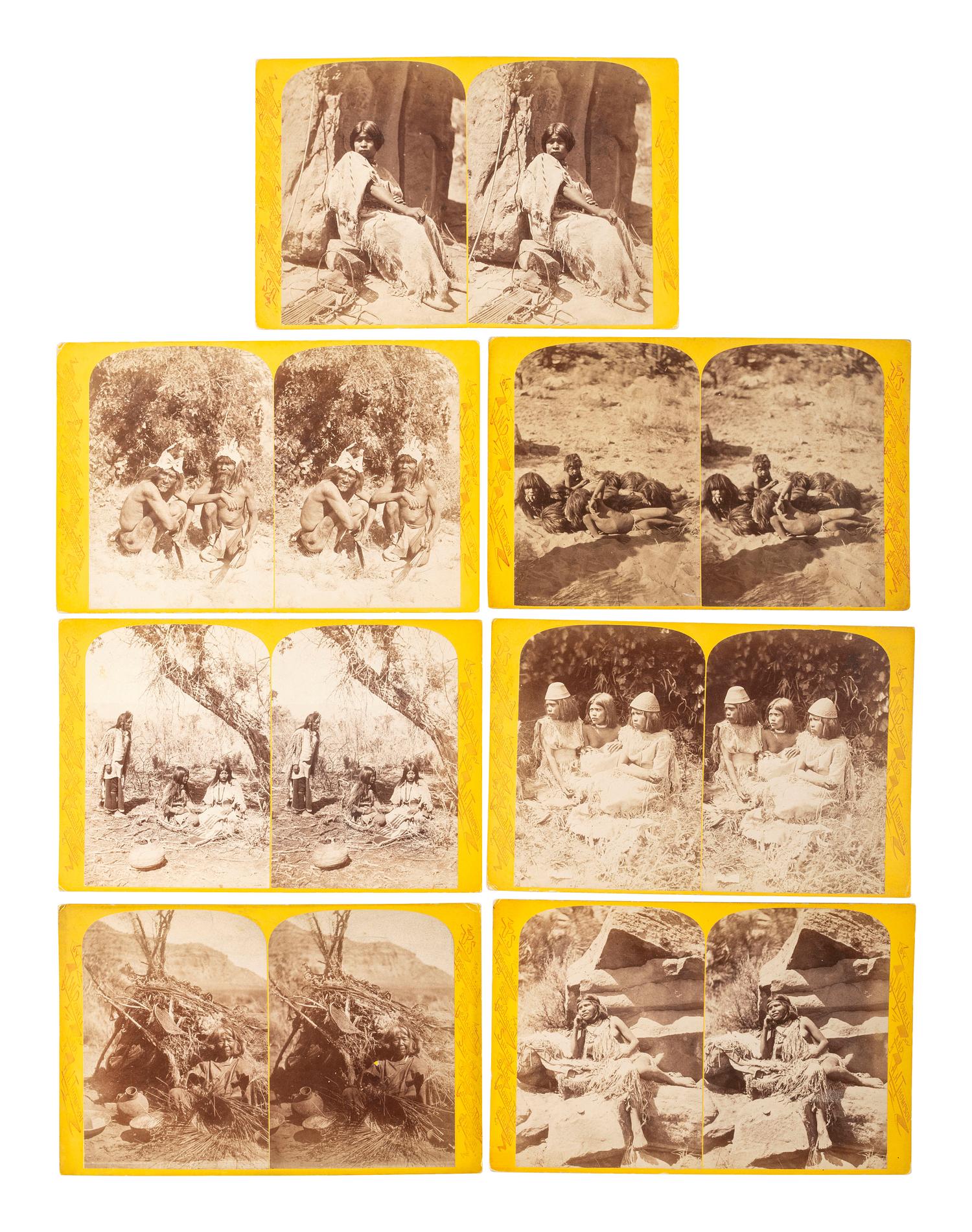 [NATIVE AMERICANS]. HILLERS, John K., photographer. A group of 13 Powell Expedition stereoviews featuring Native American subjects, comprising: