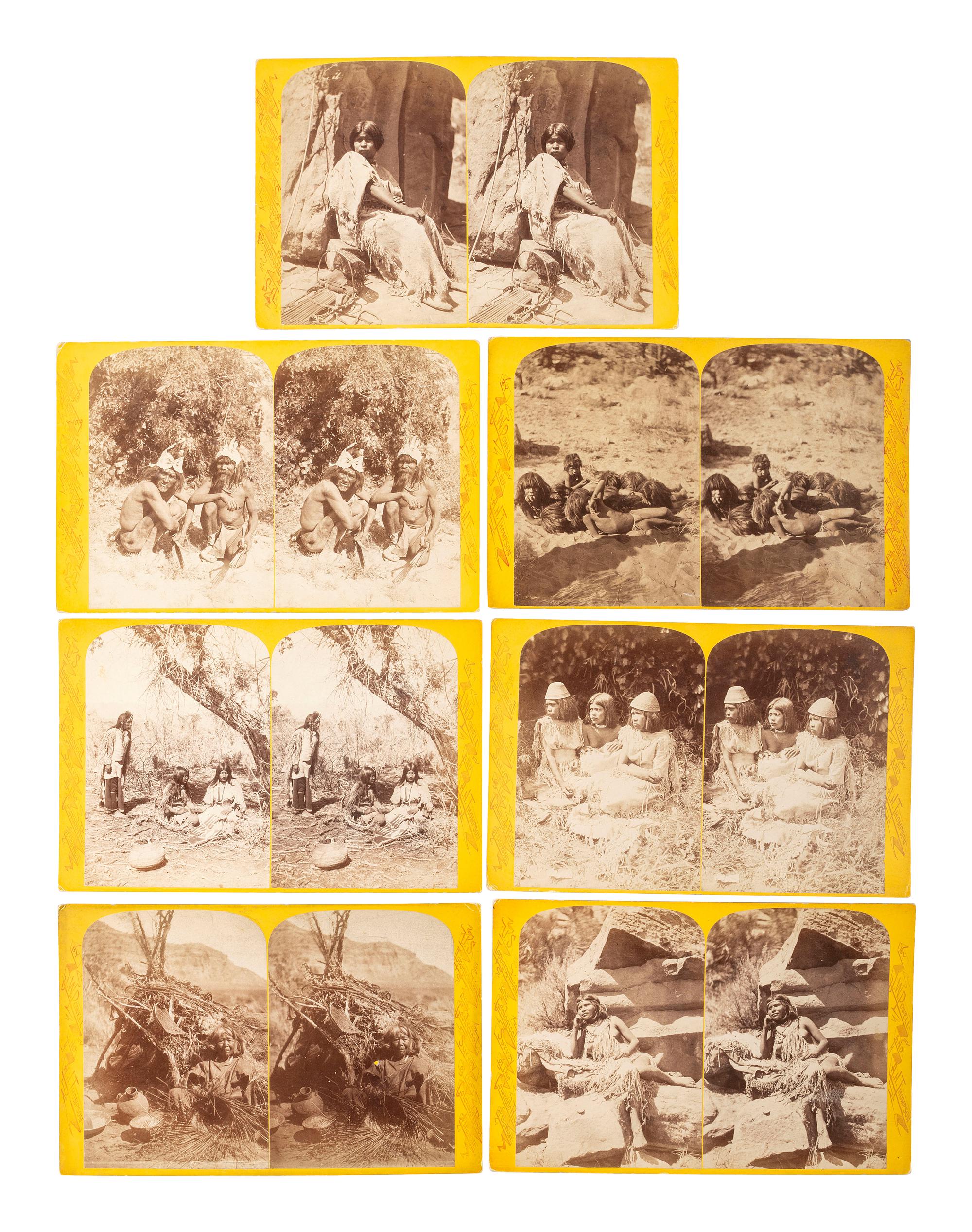 [NATIVE AMERICANS]. HILLERS, John K., photographer. A group of 13 Powell Expedition stereoviews featuring Native American subjects, comprising: