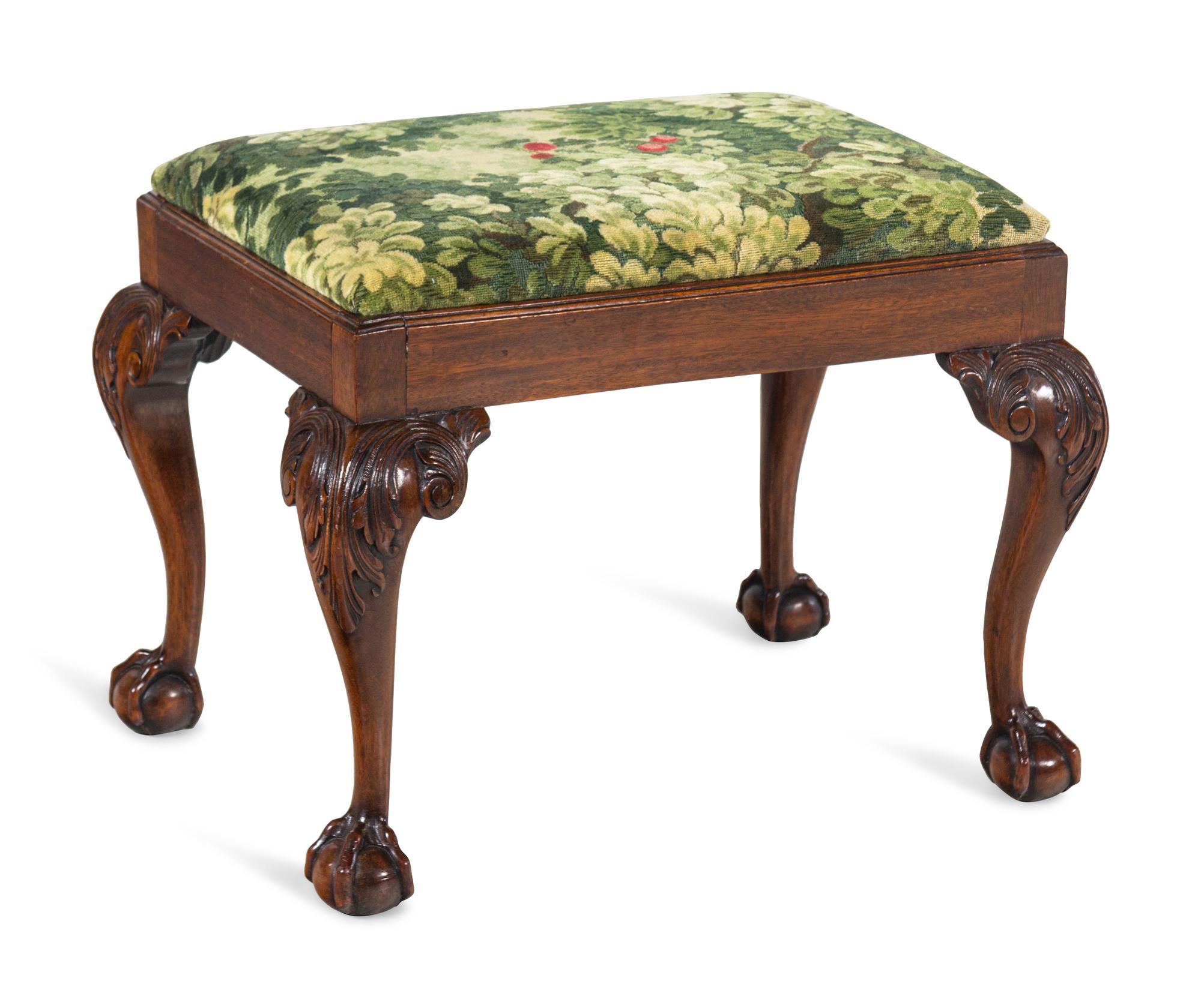 A Chippendale Style Carved Mahogany Claw-and-Ball Foot Stool