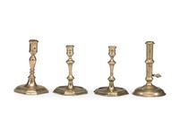 Four English Brass Candlesticks
