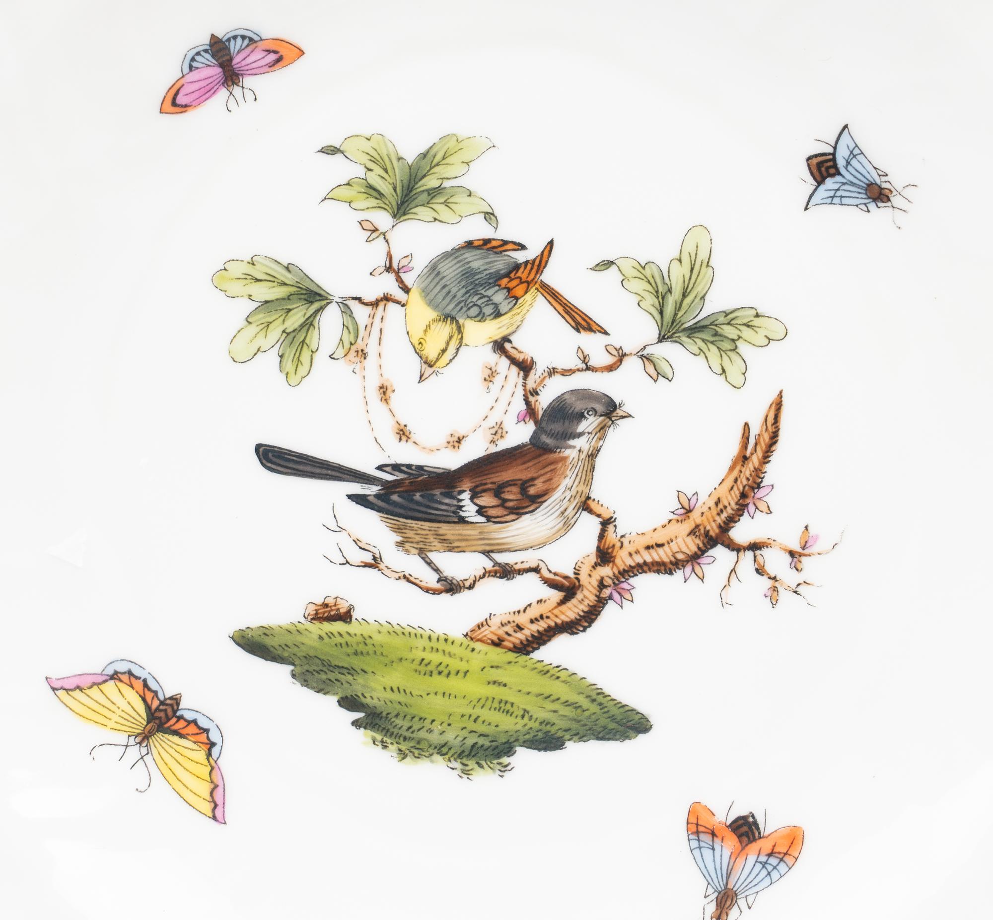 A Set of Ten Herend Rothschild Bird Porcelain Salad Plates