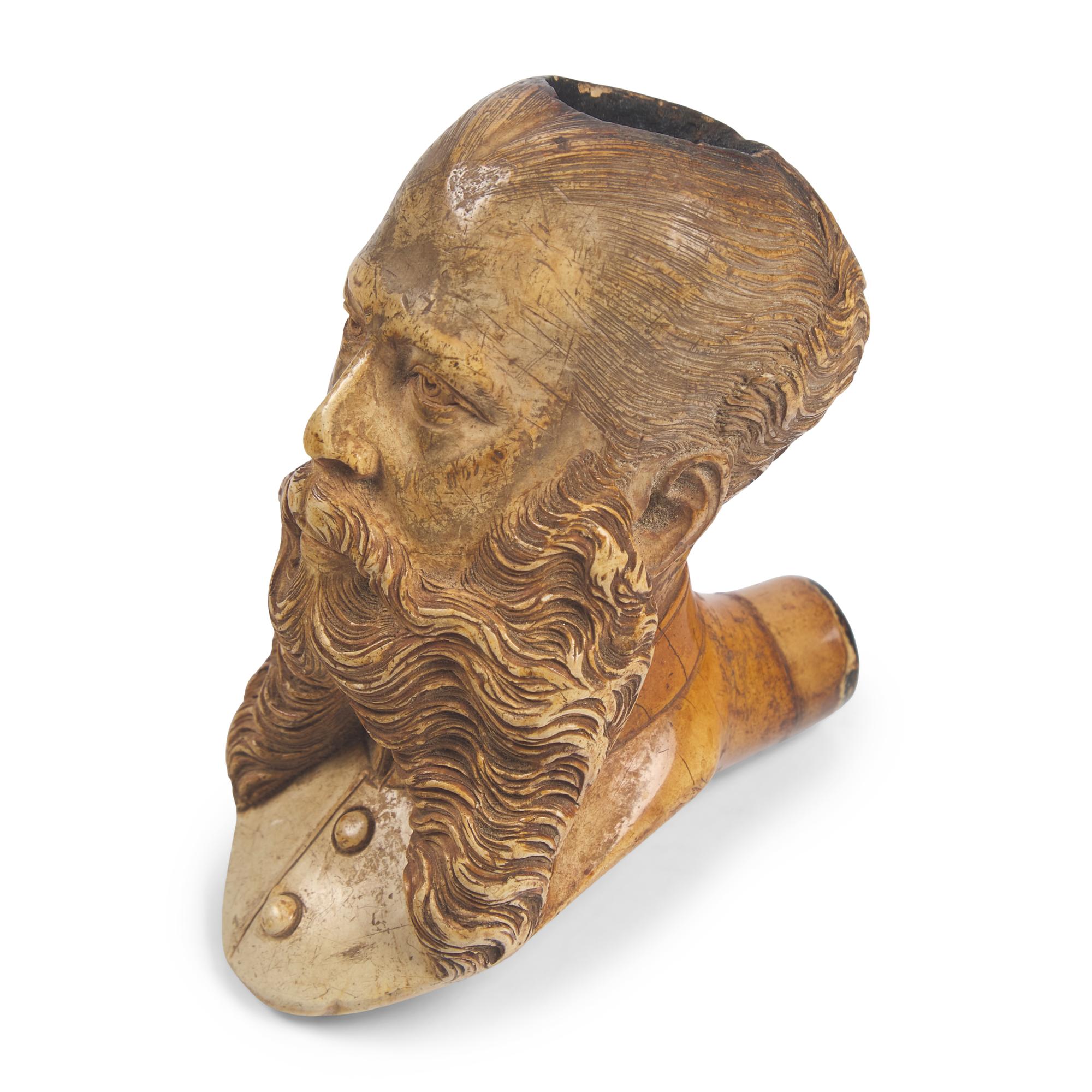 [Second Mexican Empire] Figural pipe carved in the likeness of Maximilian I of Mexico