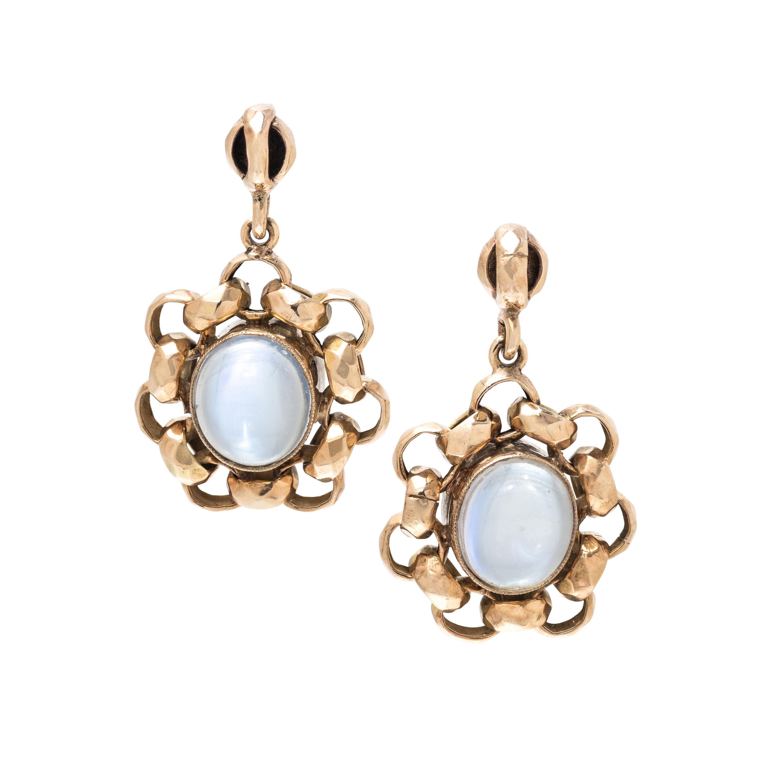ANTIQUE, ROSE GOLD AND MOONSTONE EARRINGS