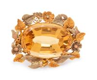 A Yellow Gold and Citrine Brooch,