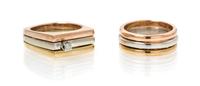 A Collection of 14 Karat Tricolor Gold and Diamond Rings, 13.60 dwts.