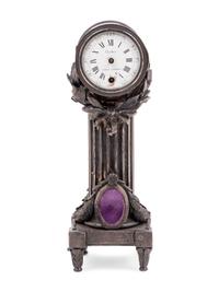A Cartier Louis XVI Style Silver-Gilt and Guilloché Enamel Desk Clock and Barometer